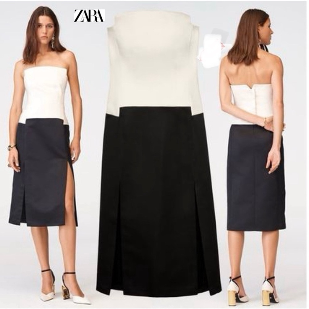 Zara studio collection limited edition contrast corset style dress black ivory S